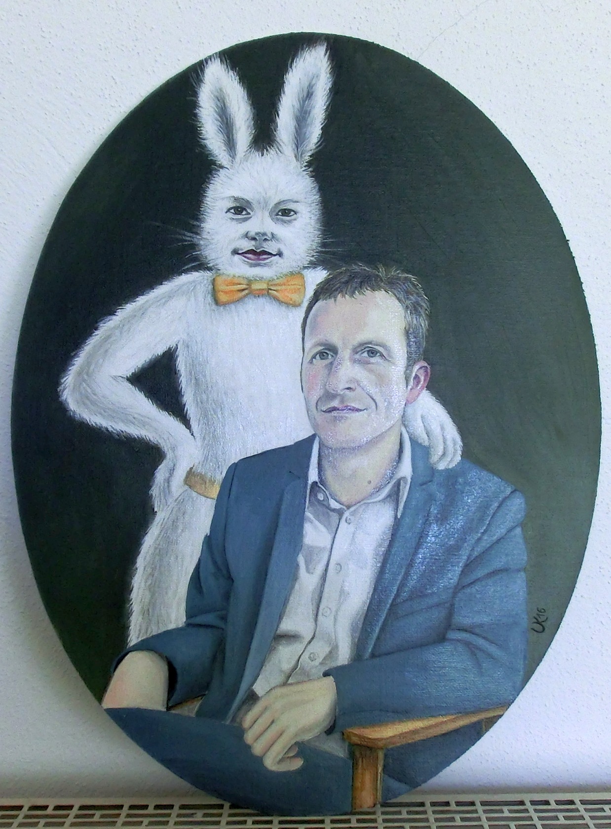 Gemälde Portrait "Georg" und Selbstportrait als Hase "Harvey"