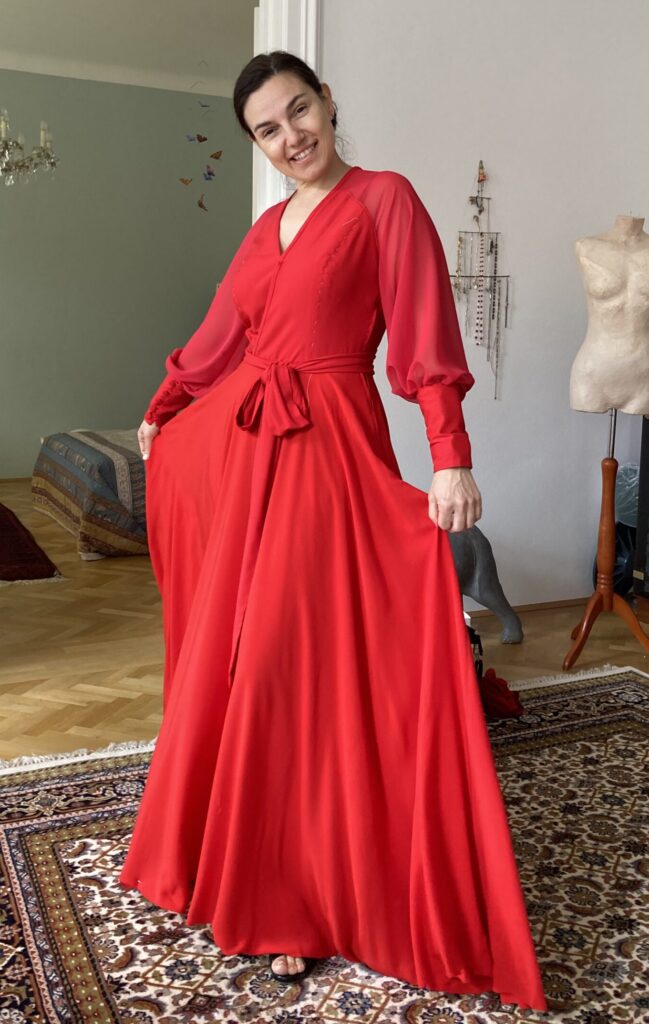 Rotes Viskose-Chiffon Abendkleid