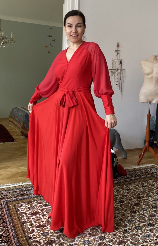 Rotes Viskose-Chiffon Abendkleid