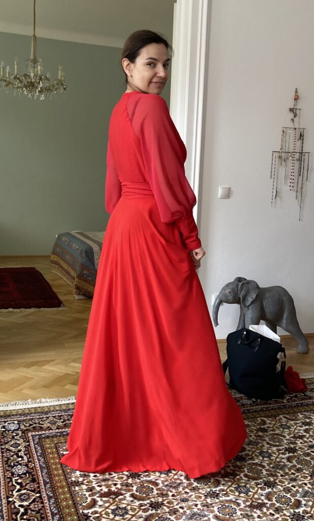 Rotes Viskose-Chiffon Abendkleid